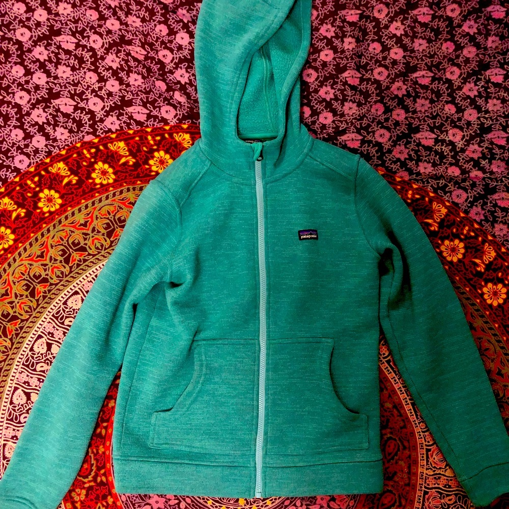 Patagonia juniors XXL teal knit zipper sweater
